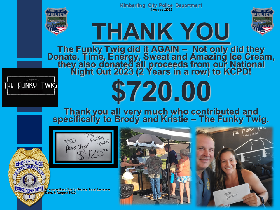 Funky Twig Donates  $720.00 from National Night Out 2023